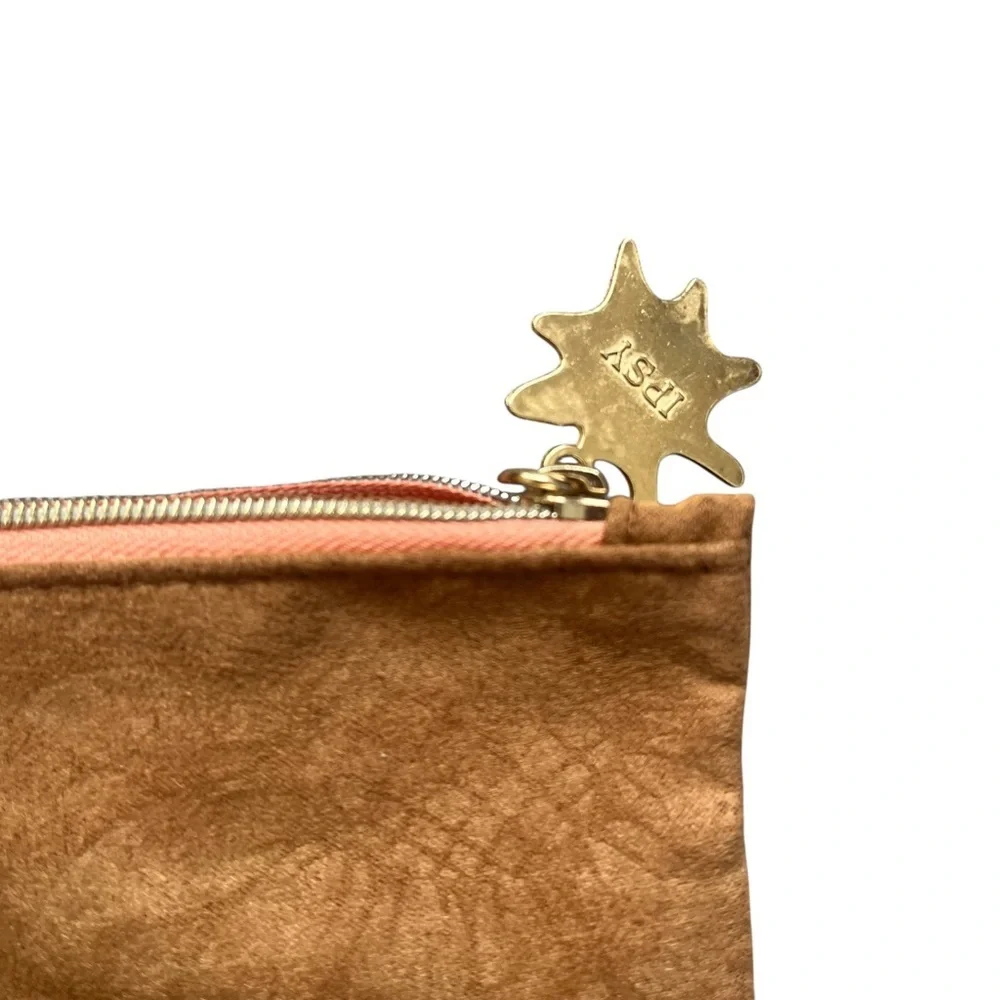 New Ipsy suede floral makeup bag March 2026 full zipper gold star pull